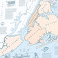 Wasser & Weine - Gourmet-Puzzle - New York: Illustrierte NYC-Karte (Brooklyn, Queens, Bronx, Manhattan, Staten Island) mit Menschen, Tieren, lustigem Randtext und kulinarischen Highlights. Perfekt für Fans von Water & Wines Puzzles.