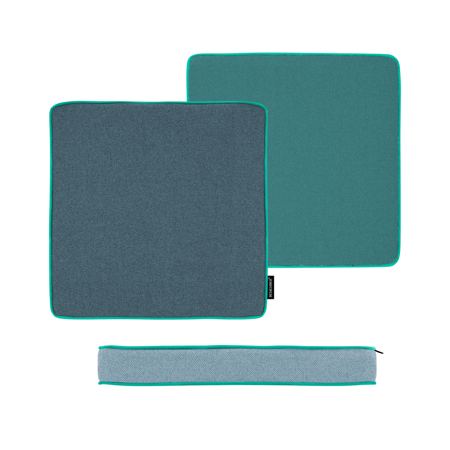 Das Remember Sitzkissen 'Blueberry' (40 x 40 x 5 cm) von Remember in stylischem Teal und Grau bringt Gemütlichkeit und Farbe in Ihren Außenbereich - ideal als Garten- oder Balkonkissen.