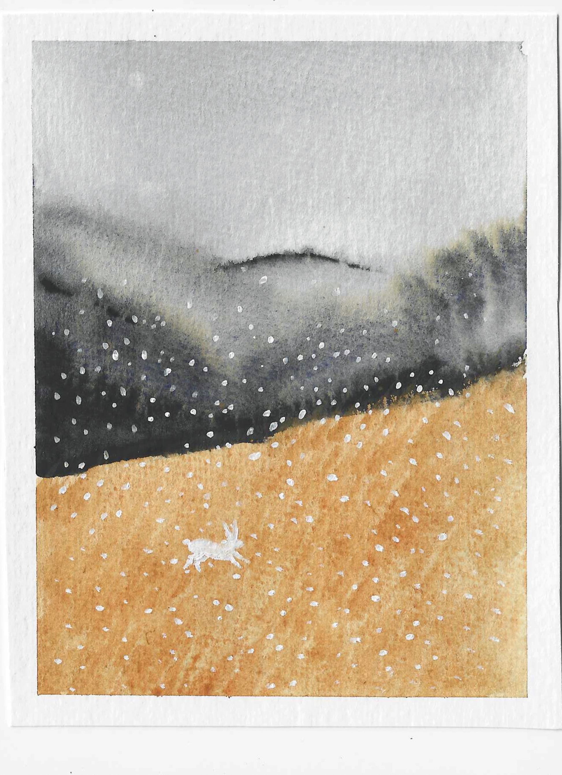Gestalten Sie festliche Weihnachtskarten beim "Fr. 06.11.2026 | 10.00 - 13.00 AQUARELL WORKSHOP Weihnachtskarten mit Aquarellfarben NEU" der Königlichen Gartenakademie, inspiriert von verschneiten Landschaften und bezaubernden weißen Hasen im Aquarellstil.