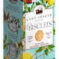 Auf einer Packung „Lady Joseph | Lemon Curd Biscuits“ (100 g) sind Zitronen, Zitronenblüten, ein fliegender Vogel und ein Keks abgebildet. Die Verpackung hebt die handwerkliche Zubereitung hervor, weist darauf hin, dass das Produkt palmölfrei ist, und gibt das Nettogewicht von 100 g an – köstliches Gebäck aus Spanien.