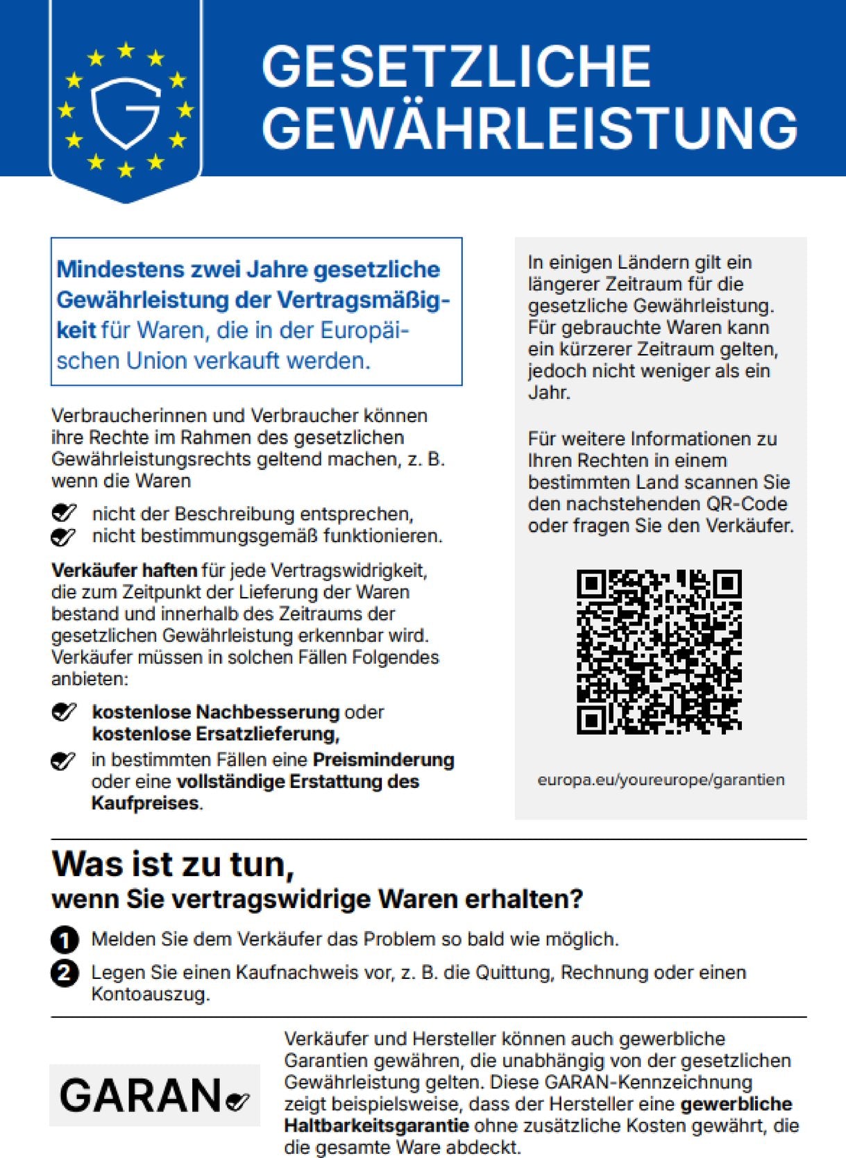 EU-Information zur gesetzlichen Gewährleistung
